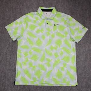 Nike Polo Shirt Mens XL Blue Green Palm Print Dri-FIT Golf True Blue Golf Club